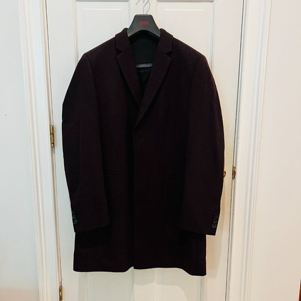 NWOT HUGO BOSS Sharp Look Soft Cashmere Wool Overcoat Size 42R